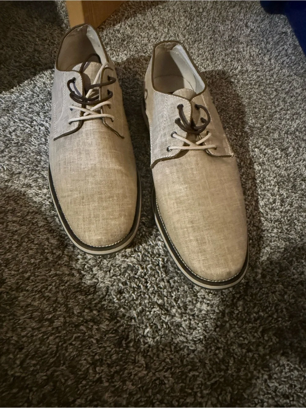 Giorgio Brutini Beige Linen Derby Shoes with Dark Brown Laces